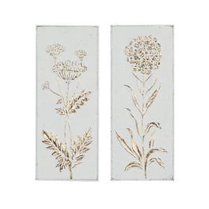 Metal White Relief Floral Wall Decor with Gold Detailing (Set of 2)