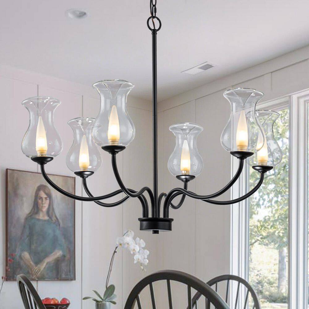 31 in. 6-Light Matte Black Chandelier with Glass Shades Hanging Lighting for Kitchen price history on PriceWatchPro