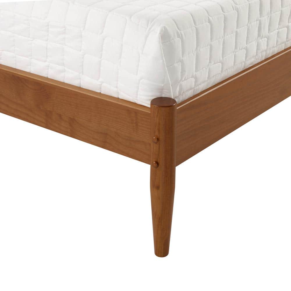 Castanho Brown Mid-Century Modern Queen Platform Bed with Slatted Headboard