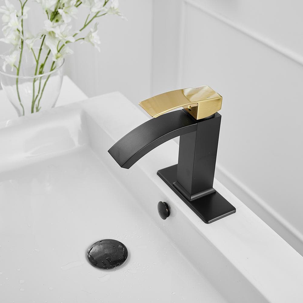Gold and Black Waterfall Single Handle Bathroom Faucet