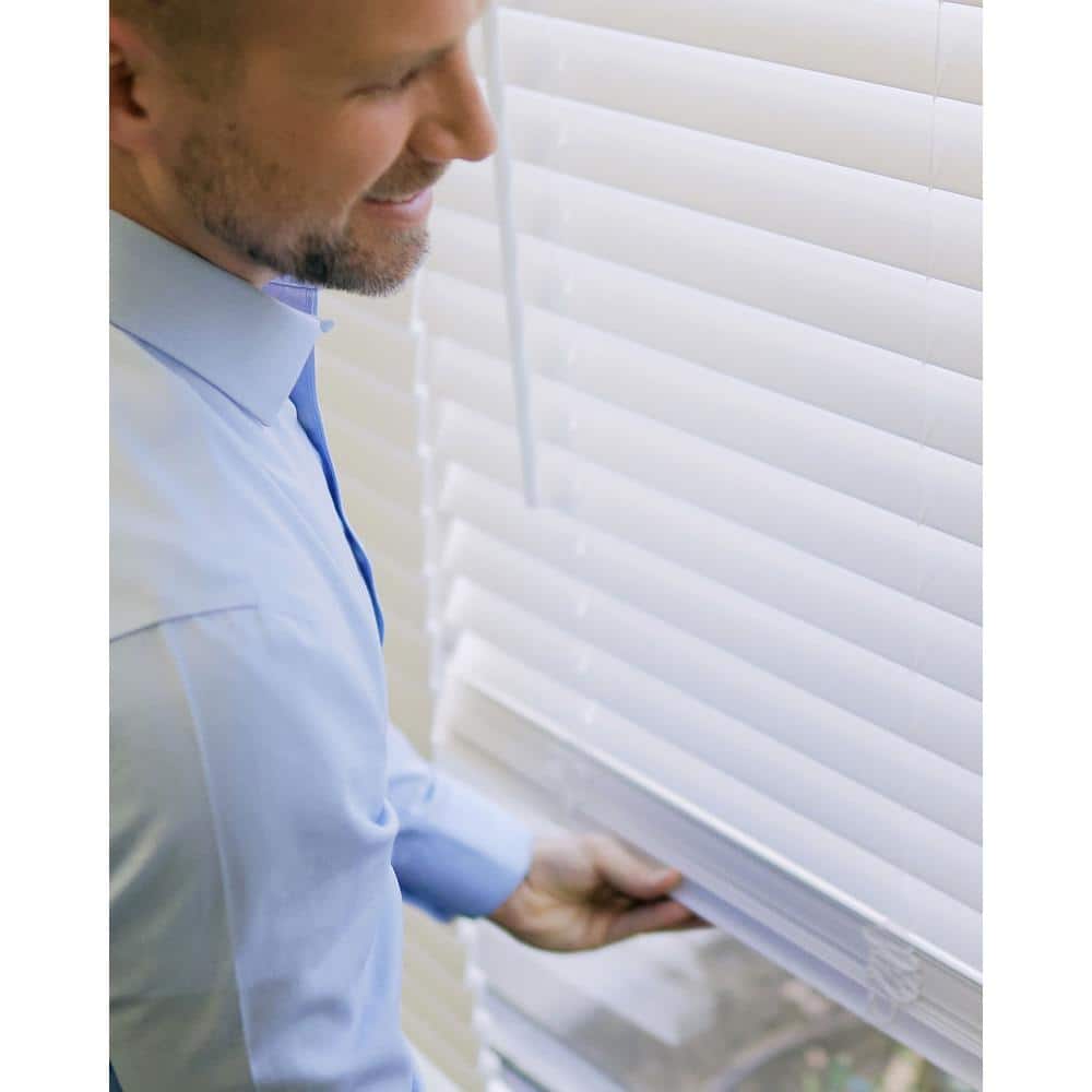 Basic Collection Pre-Cut White Cordless Room Darkening Fauxwood Blind with 2 in. Slats 31 in. W x 60 in. L