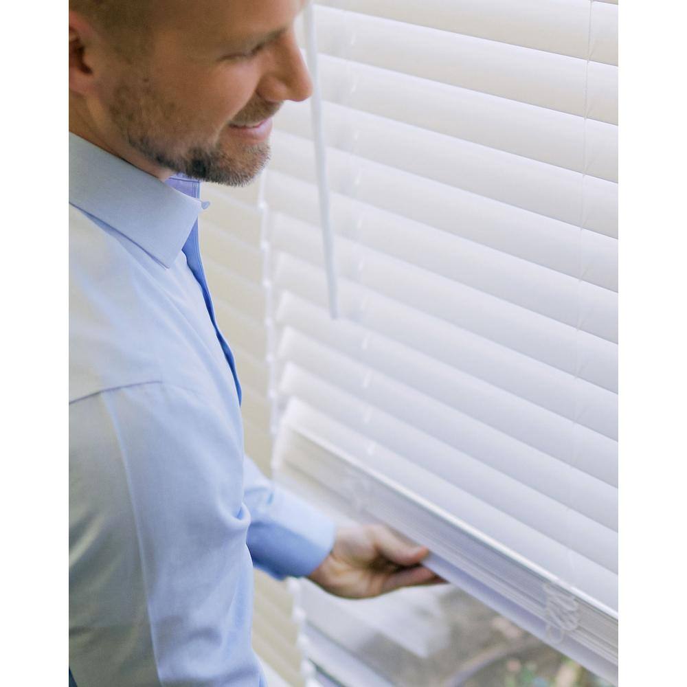 White Cordless Faux Wood Venetian Blinds, 66"W x 36"H