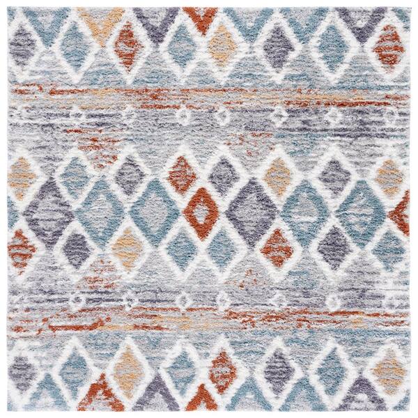 SAFAVIEH Berber Shag 5 ft. x 5 ft. Blue Rust/Ivory Diamond Striped square Area Rug