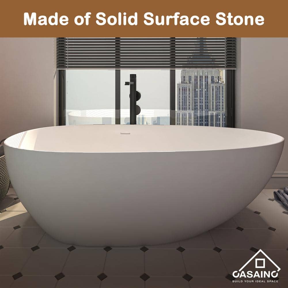 71'' White Acrylic Oval Freestanding Soaking Bathtub