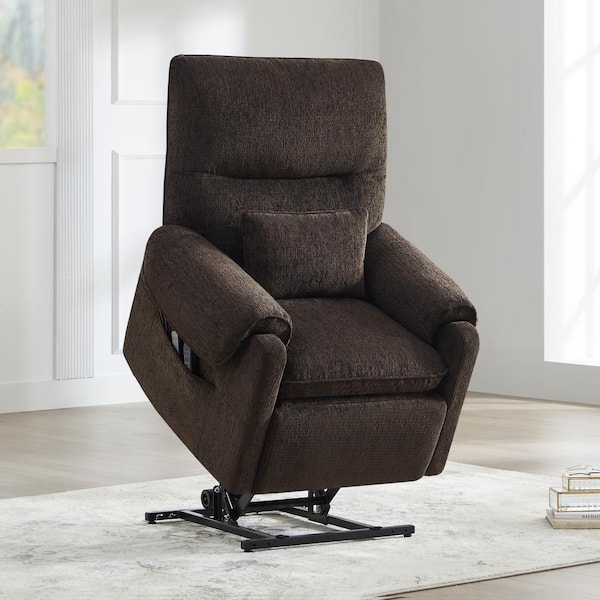 Spruce & Spring Crius Dark Brown Fabric Lift Assist Power Recliner with Massage and Heated