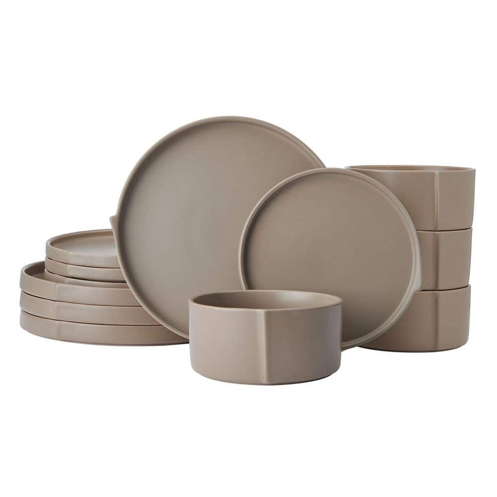 Pfaltzgraff Contemporary Edge 12-Piece Taupe Stoneware Dinnerware