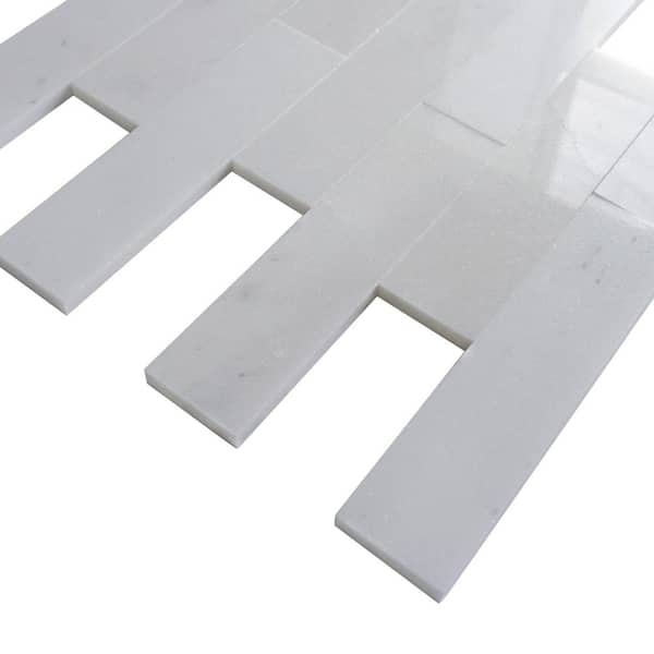 MOLOVO Natural Crystal White 1.89 in. x 7.8 in. Subway Polished