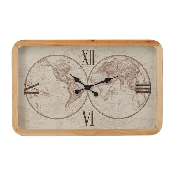 Litton Lane Brown Glass World Map Analog Wall Clock