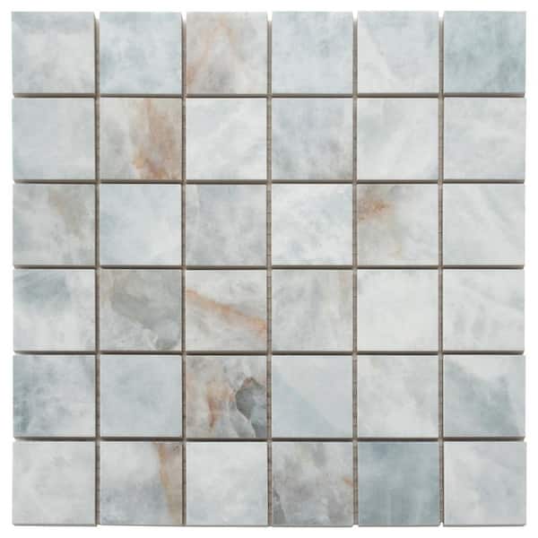 Apollo Tile Splendor 12 in. x 12 in. Lappato Frosted Sky Blue Porcelain Mosaic Square Wall and Floor Tile (4.84 sq. ft./case)-5 Pack
