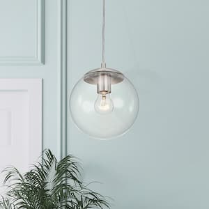 1-Light Modern Brushed Nickel Mini Pendant Light with Clear Globe Glass Shade, 8 in. 100-Watt, No Bulb Included