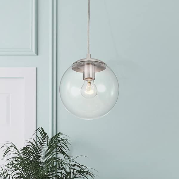 1-Light Modern Brushed Nickel Mini Pendant Light with Clear Globe Glass Shade, 8 in. 100-Watt, No Bulb Included