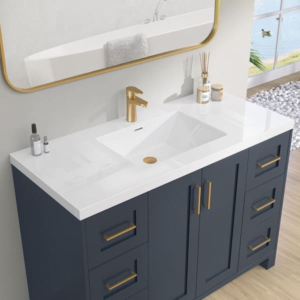 48 in. W x 22 in. D Rectangular Single Sink Bathroom Vanity Top White Solid Surface Vanity Top in Glossy White