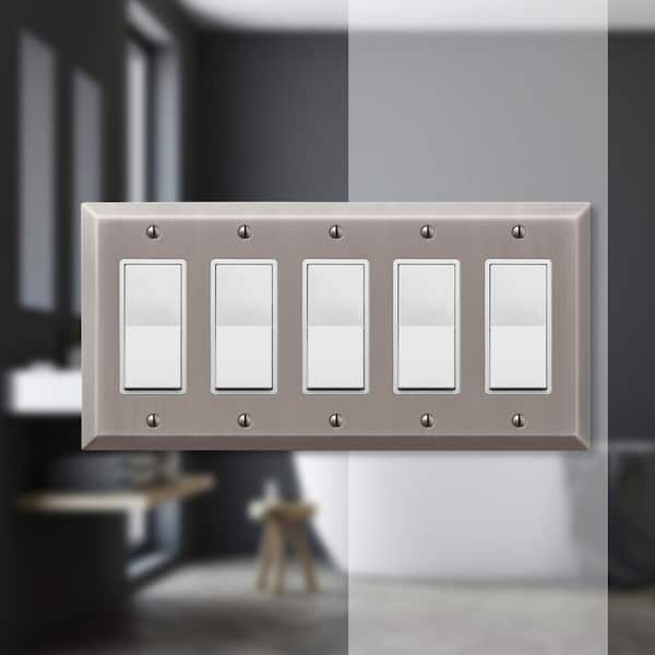 Metallic 5 Gang Rocker Steel Wall Plate - Antique Nickel