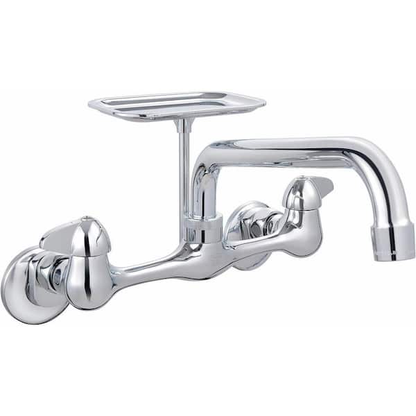 Premier Bayview 2-Handle Wall-Mounted Kitchen Faucet with Soap Tray in Chrome