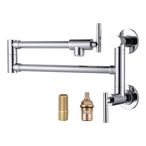 IVIGA Brass Wall Mounted Pot Filler with Double Handle in Chrome