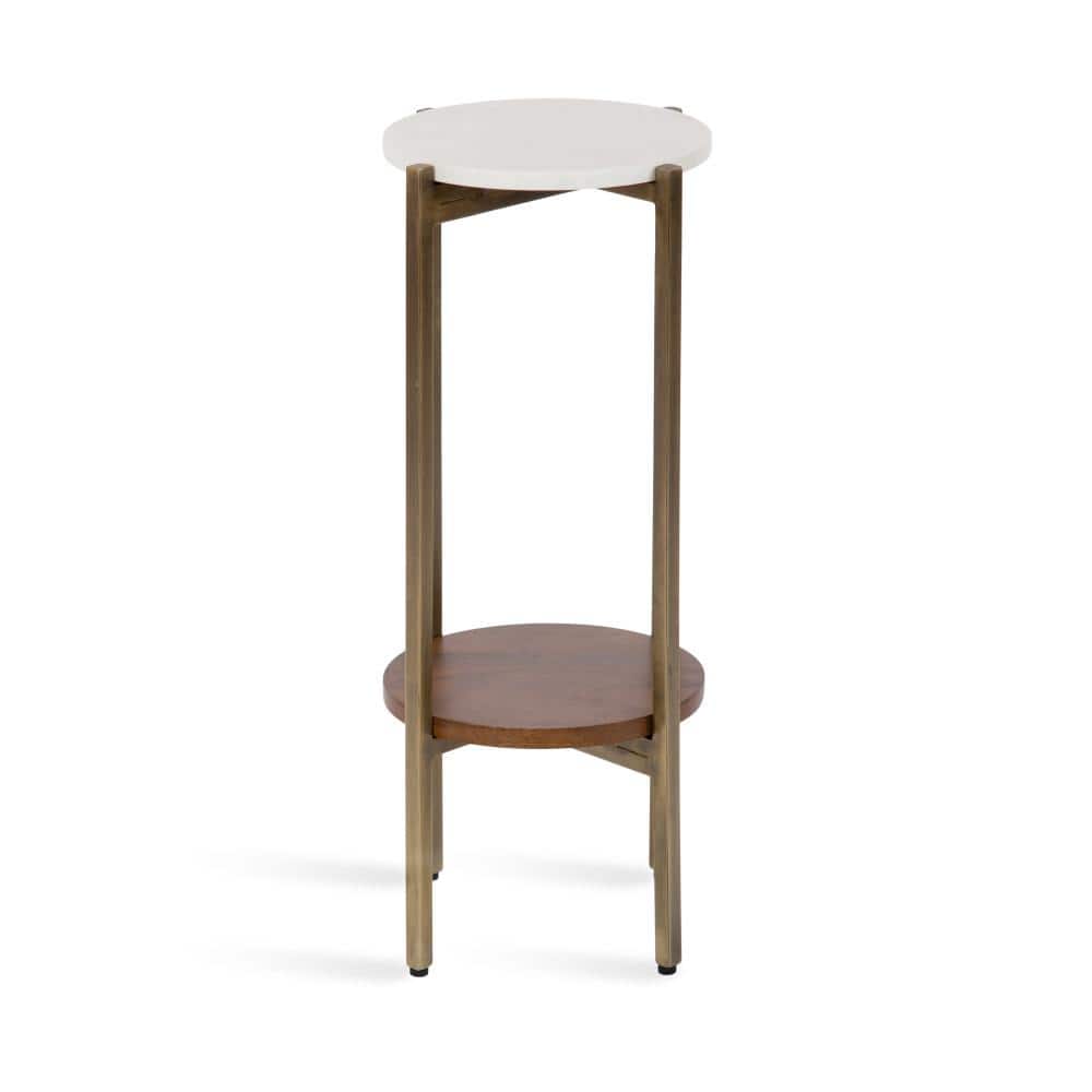 Walnut Brown and White Marble Round Accent Table