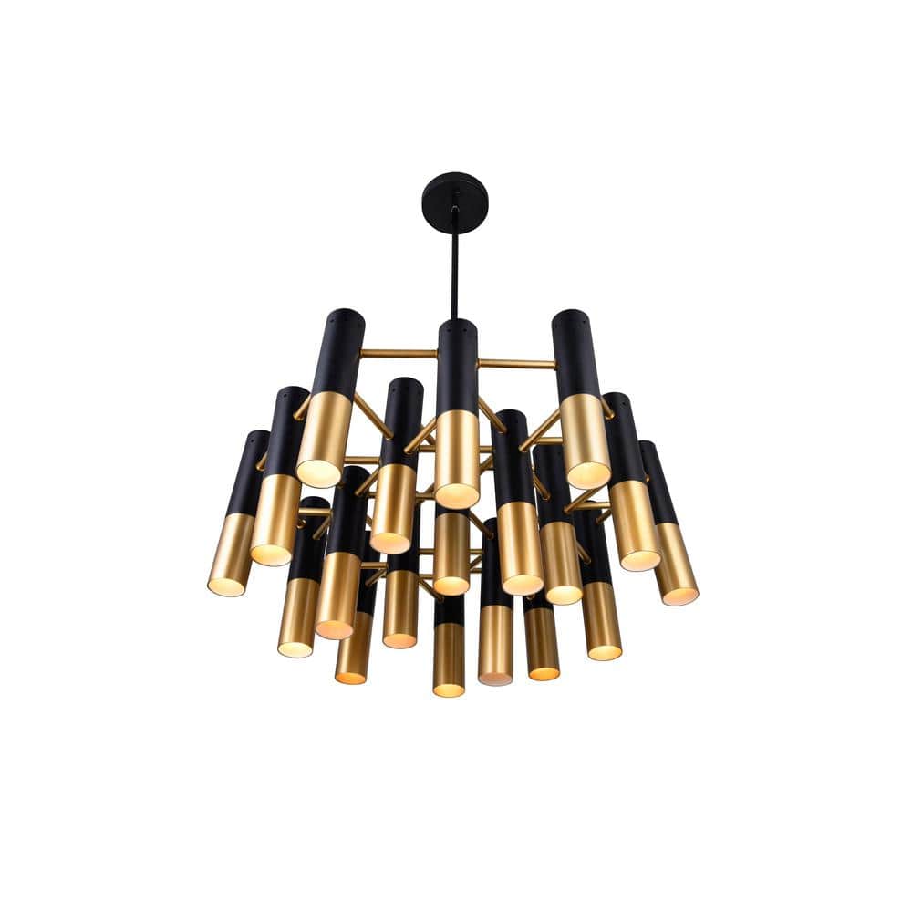 Elegant Anem 19-Light Matte Black and Satin Gold Crystal Chandelier