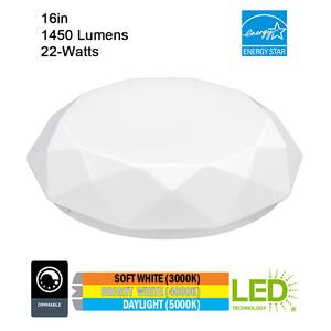 16 in. Diamond Color Selectable LED Flush Mount Ceiling Light 1450 Lumens Dimmable (4-Pack)