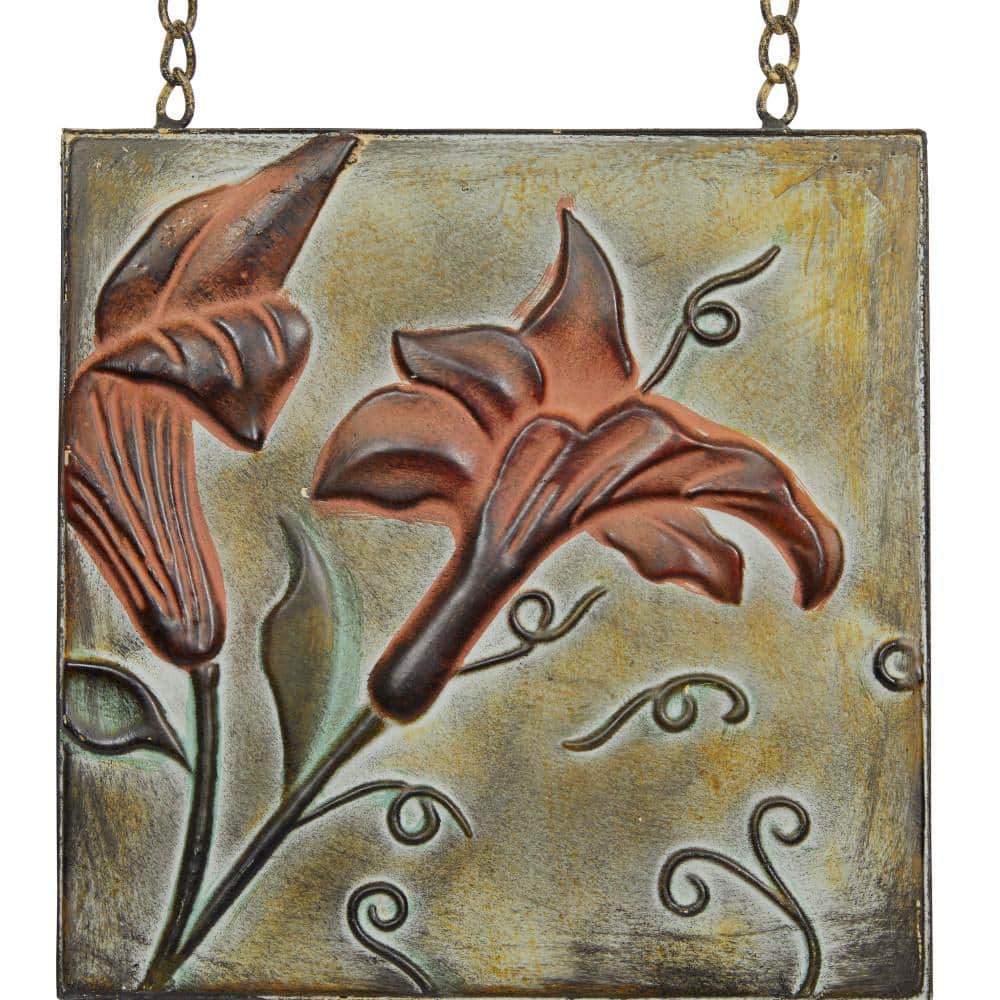 Multi-Colored Metal Botanical Wall Sculpture with Embossed Panels