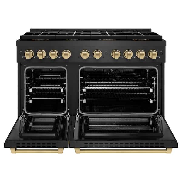 Autograph 48 in. 6.7 cu. ft. Paramount Dual Fuel Range with 8 Burner DuoPro Cooktop in Black Satin and Champagne Accents