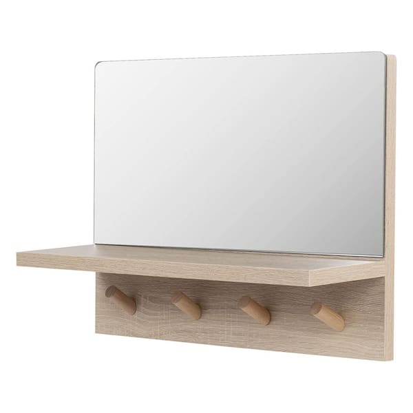 Kiera Grace Alva Mirror With Display Shelf and Four Storage Hooks, 16 in. W x 12 in. H