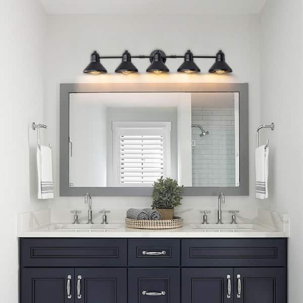 40.5 in. 5-Light Powder-Coated Black Vanity Light Fixture with Metal Cone Shade