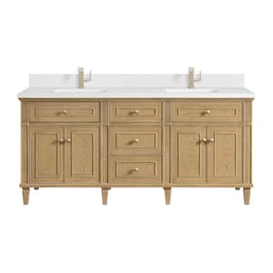 Lorelai 72.0 in. W x 23.5 in. D x 34.06 in. H Double Bathroom Vanity in Light Natural Oak with White Zeus Quartz Top