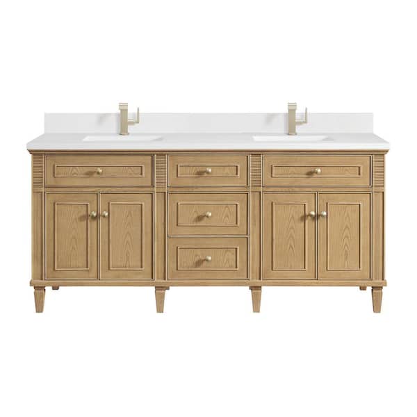 James Martin Vanities Lorelai 72.0 in. W x 23.5 in. D x 34.06 in. H Double Bathroom Vanity in Light Natural Oak with White Zeus Quartz Top