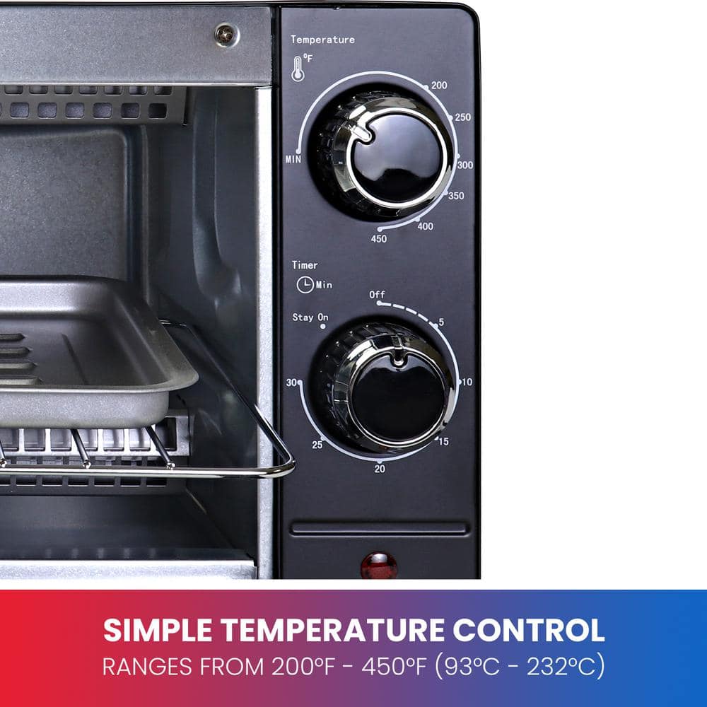 Compact Black Stainless Steel 4-Slice Convection Toaster Oven