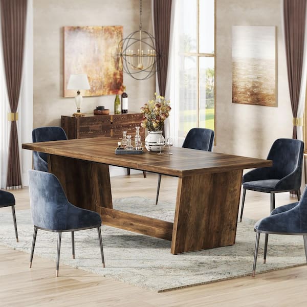 BYBLIGHT Moronia Dark Brown Wood 70.9 in. Rectangular Pedestal Dining Table Seats-8 for Big Family