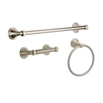 Crestfield 3-Piece Bath Hardware Set with Towel Ring Toilet Paper Holder and 24 in. Towel Bar in Brushed Nickel