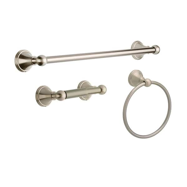 Delta Crestfield 3-Piece Bath Hardware Set with Towel Ring Toilet Paper Holder and 24 in. Towel Bar in Brushed Nickel