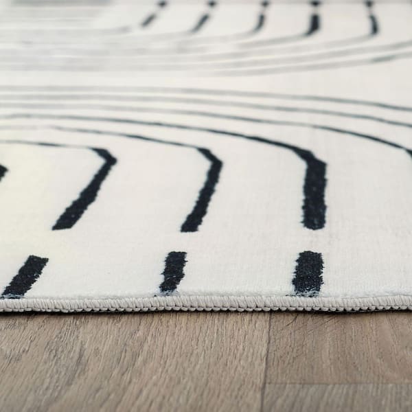 Bohemian Lines Washable Non Slips Ivory 5 ft. x 7 ft. Area Rug