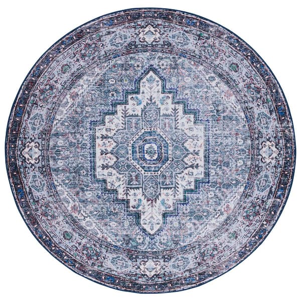 SAFAVIEH Tucson Beige/Green 6 ft. x 6 ft. Machine Washable Ikat Border Medallion Round Area Rug