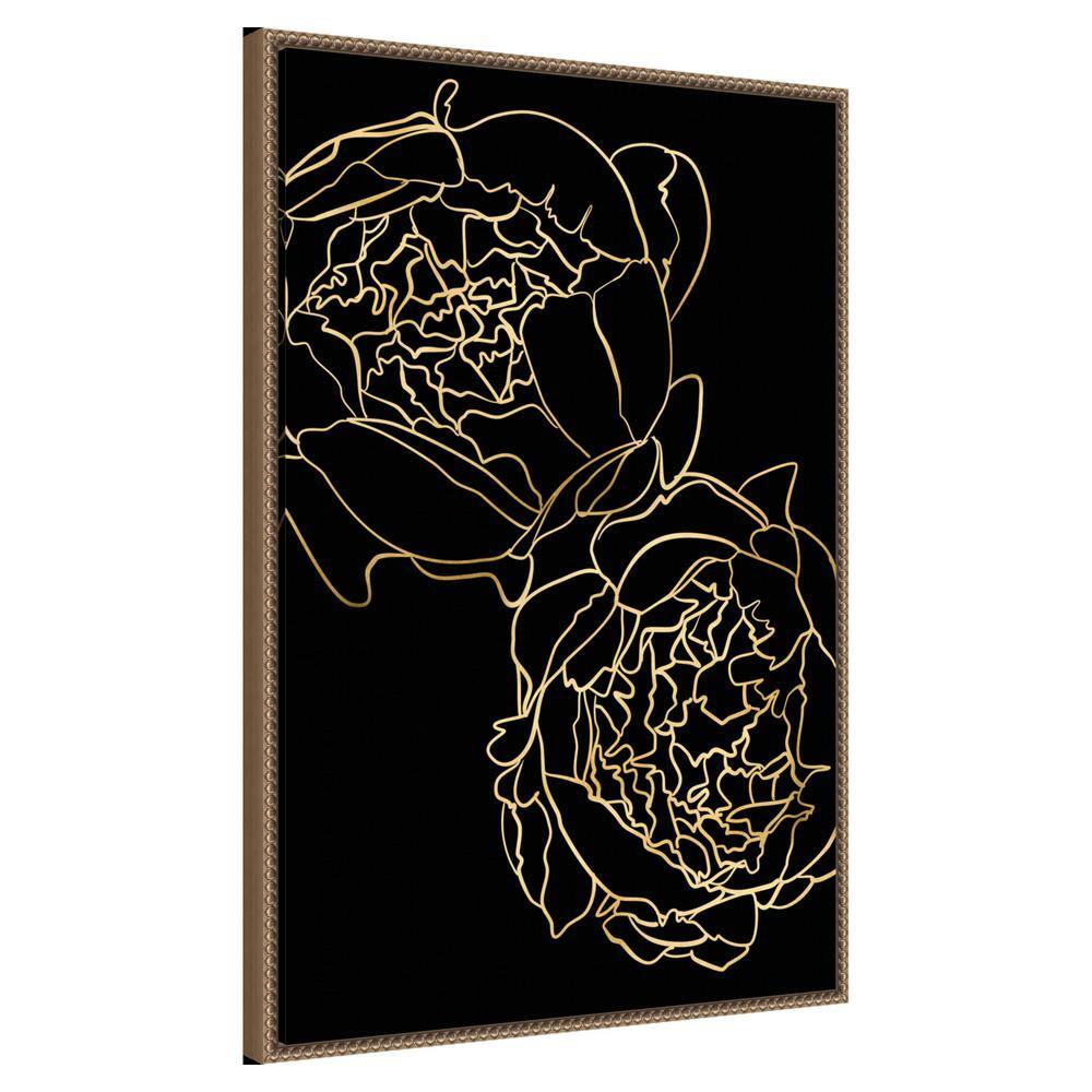 Gold and Black Beaded Framed Canvas Wall Art, 23"x33"