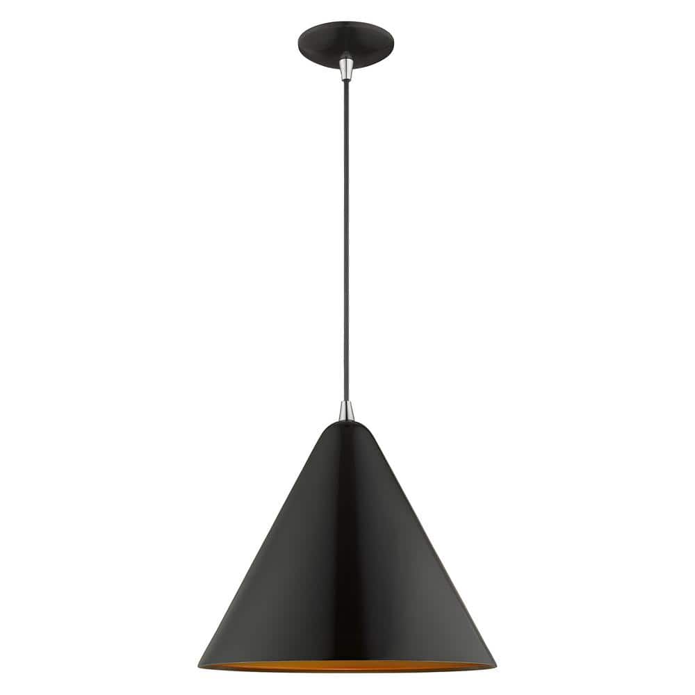 Contemporary Mini Pendant Light with Gold Interior & Shiny Black Exterior