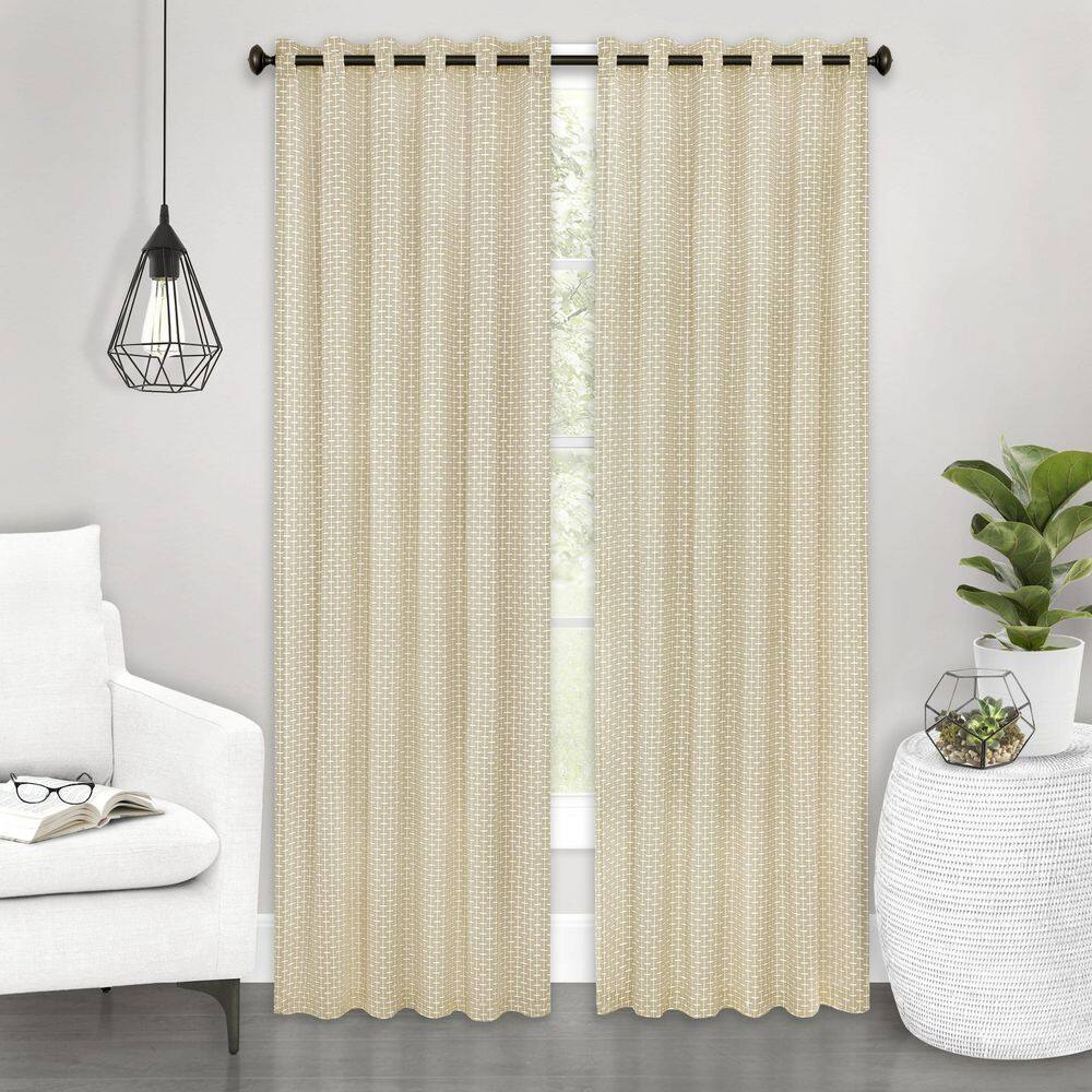 Tan Ground Length Light Filtering Grommet Top Drapes