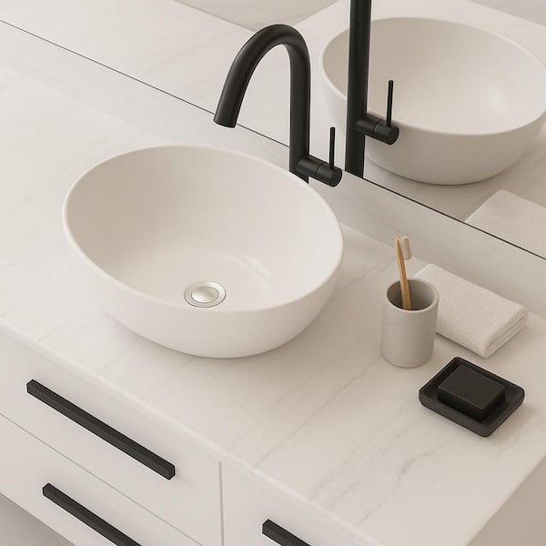 Unbranded 16 in. L x 13 in. W Oval Ceramic Bathroom Vessel Sink in White