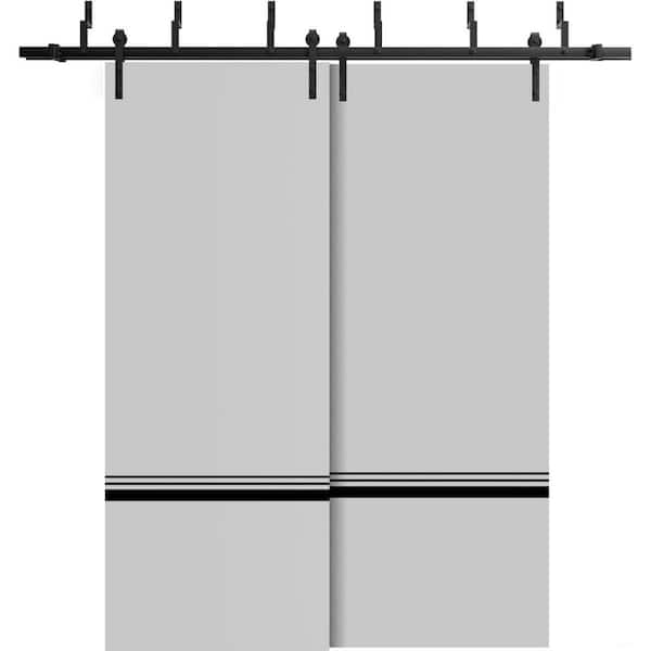 Sartodoors 36 in. x 96 in. 2 Panel Matte Grey Solid Wood with Honeycomb Sliding Barn Door with Hardware Kit