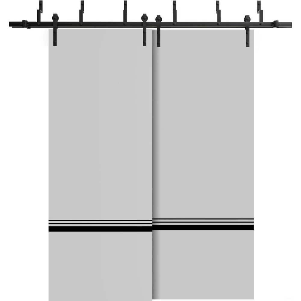 56 in. x 80 in. 2-Panel Matte Grey Solid Wood with Honeycomb Sliding Barn Door with Hardware Kit price history on PriceWatchPro