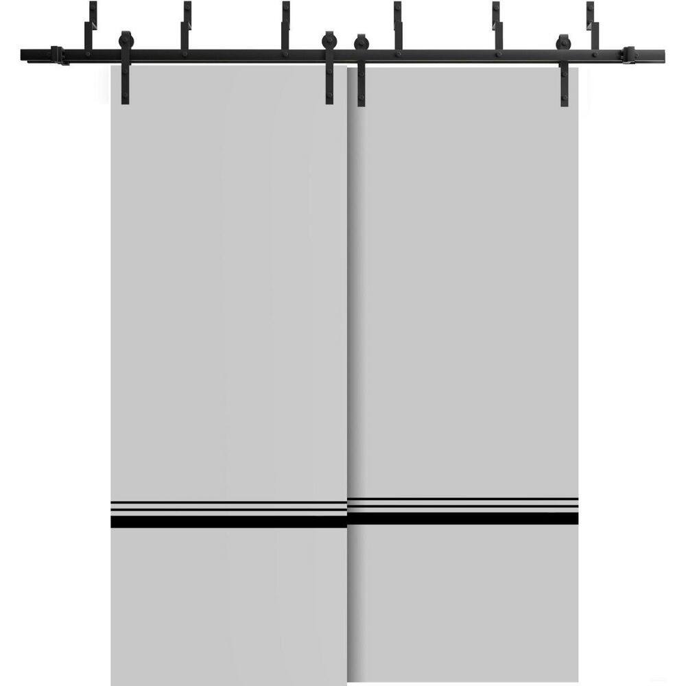 84 in. x 96 in. 2-Panel Matte Grey Solid Wood with Honeycomb Sliding Barn Door with Hardware Kit price history on PriceWatchPro
