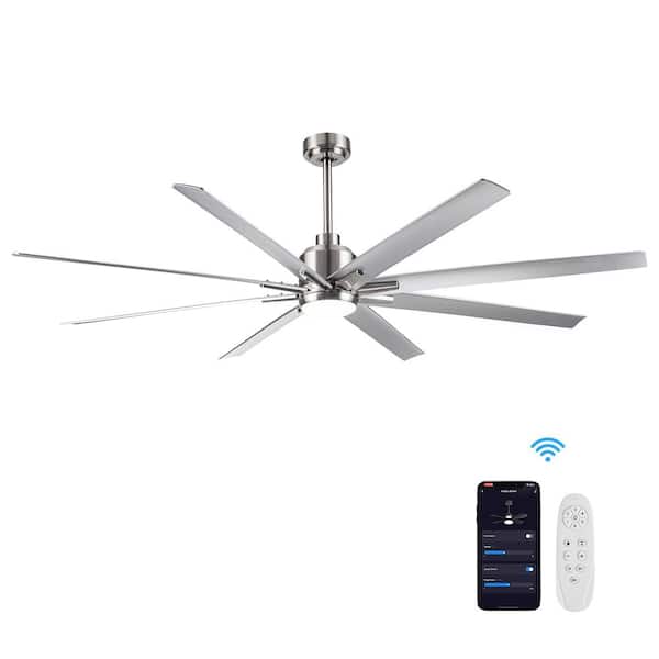 72 in. Indoor Large DC Motor LED Ceiling Fan Lighting with Silver ABS Blade, Smart App and Remote Control, 6-Speed Fan