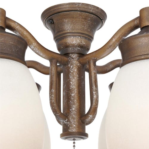 4-Light Aged Bronze Ceiling Fan Fixture with Tea Stain Glass Lighting