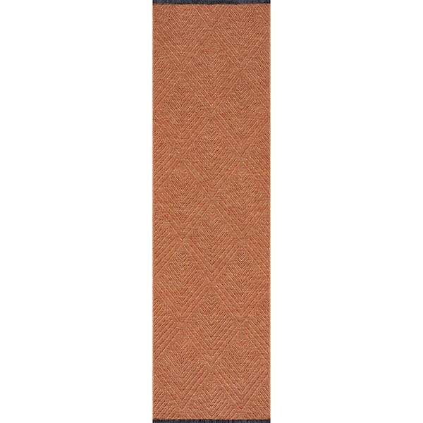 Tayse Rugs Alma Orange 2 ft. x 8 ft. Diamond Machine Washable Indoor Runner Rug