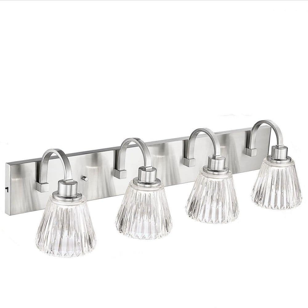 32 in. 4-Light Brushed Nickel LED Vanity Light with Fluted Ripple Glass price history on PriceWatchPro
