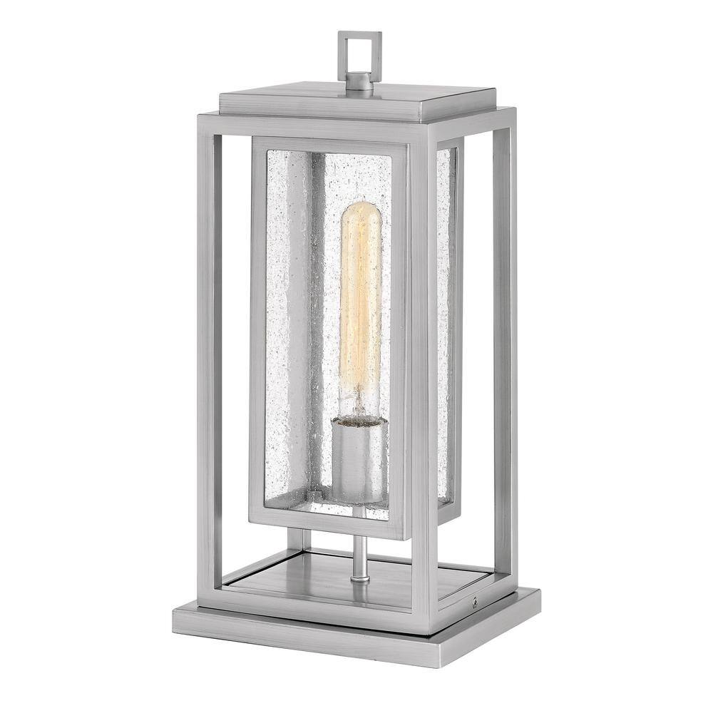 Satin Nickel Clear Seedy Glass Outdoor Pier Mount Lantern