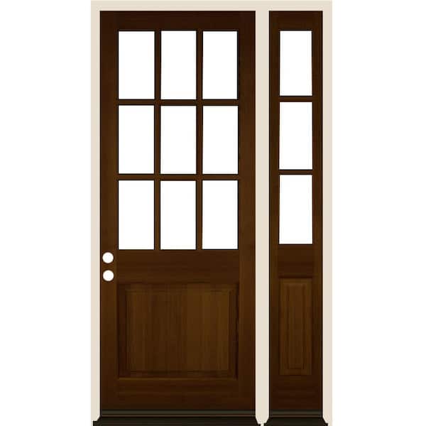 Krosswood Doors 50 in. x 96 in. Farmhouse 9-Lite Clear Glass Right-Hand Provincial Stain Hemlock Wood Prehung Front Door w/ RSL