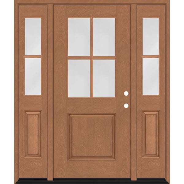 Steves & Sons Regency 64 in. x 80 in. 1/2-4Lite Clear Glass LH AutumnWheat Stain Mahogany Fiberglass Prehung Front Door w/Dbl 12in.SL