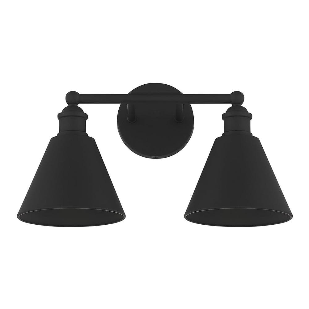 17 in. W x 10 in. H 2-Light Matte Black Bathroom Vanity Light with Metal Shades price history on PriceWatchPro