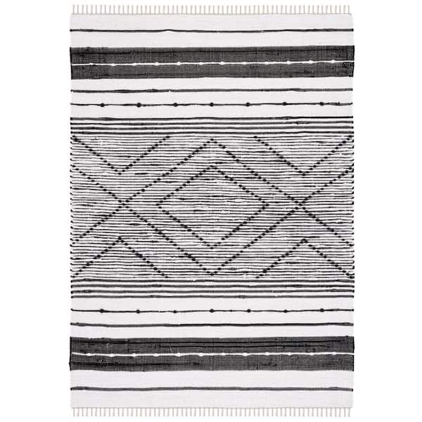 SAFAVIEH Striped Kilim Black Ivory 5 ft. x 8 ft. Abstract Geometric Area Rug